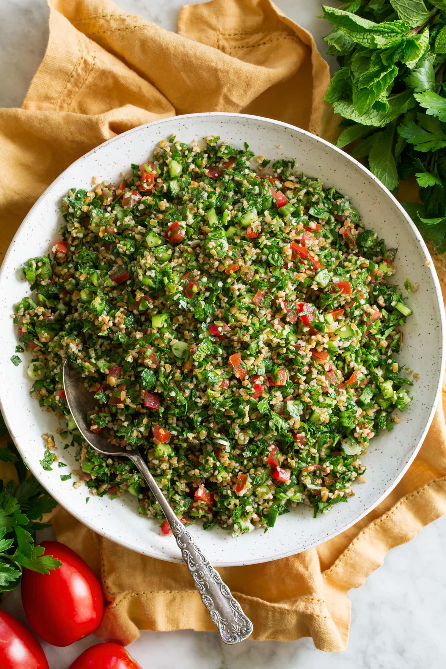 Parsley mint tomato bulgur tabbouleh.