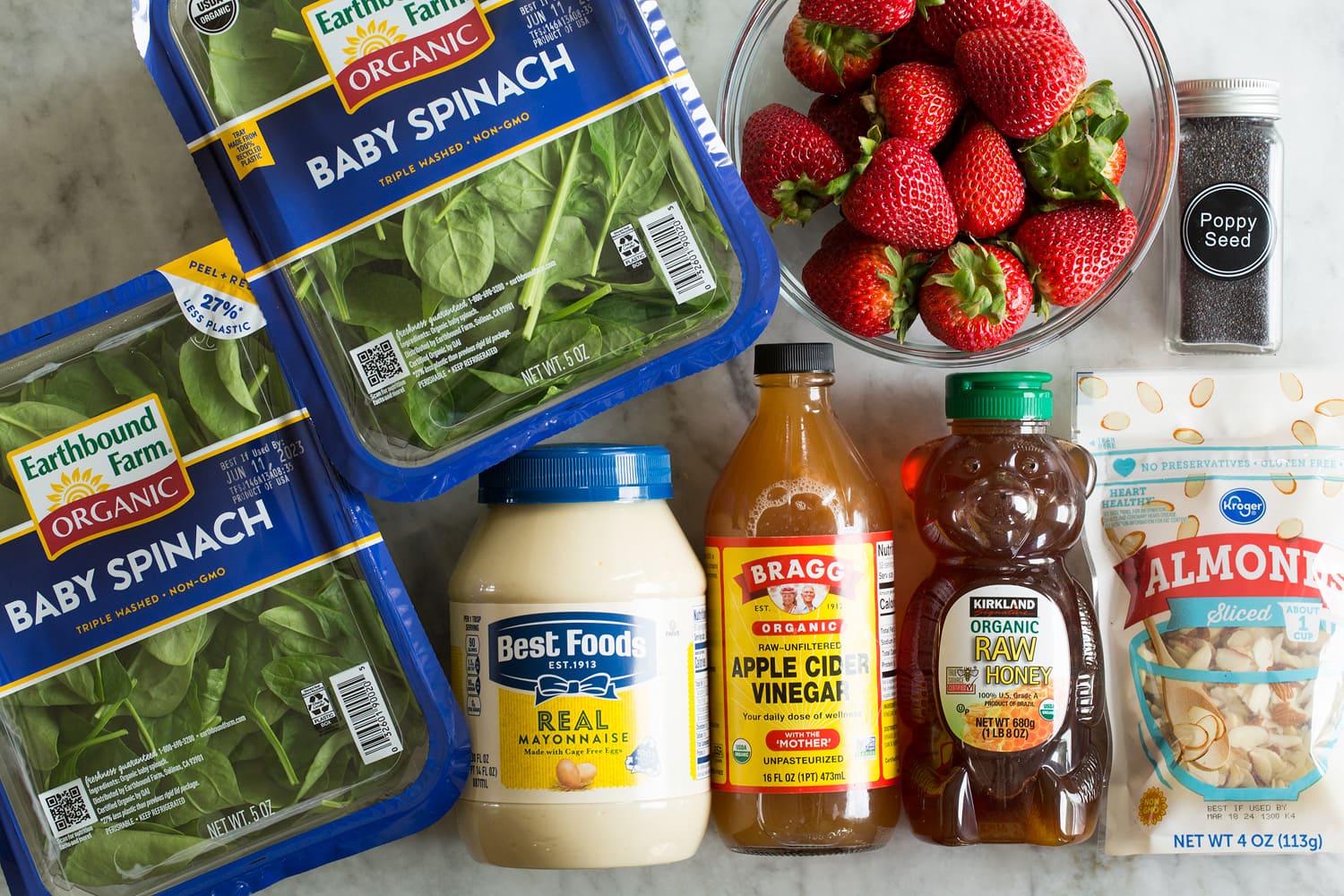 Strawberry spinach salad ingredients.