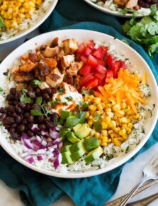 Chicken burrito bowl with cilantro lime rice.