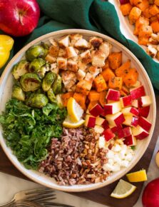 Sweet green harvest bowl copycat recipe shown in a bowl from above.