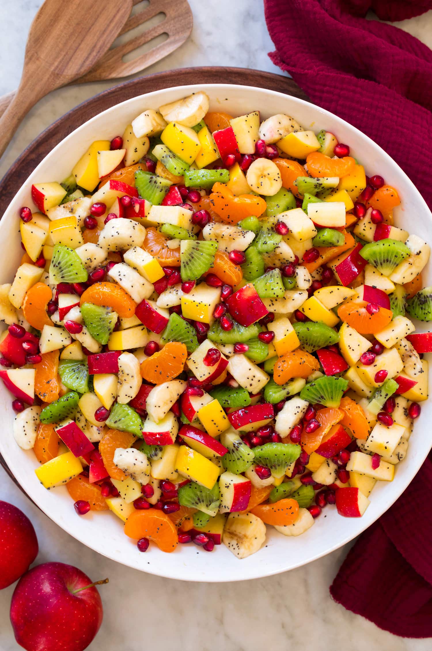 Overhead photo of Christmas fruit salad.