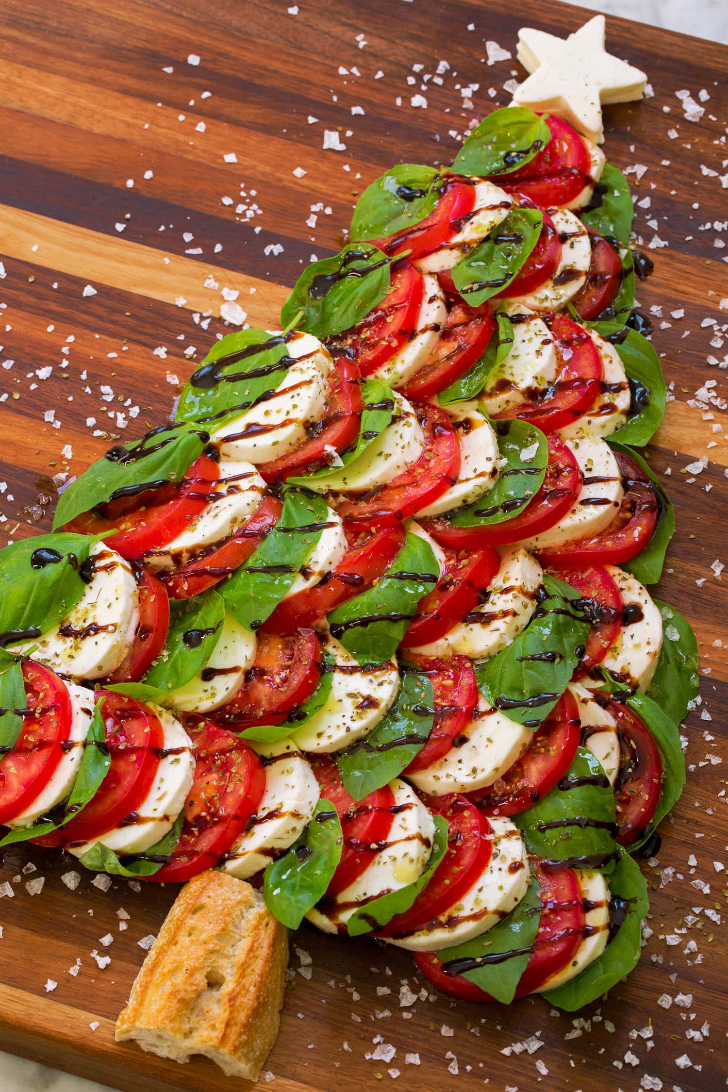 Italian Caprese Christmas Tree shown from a side angle.