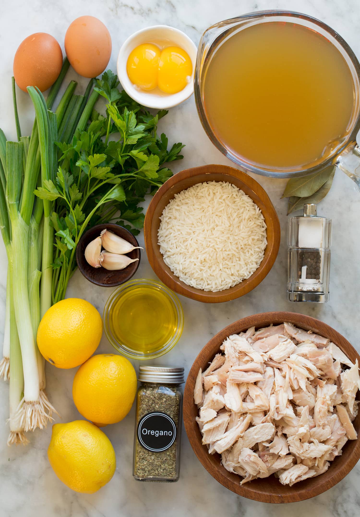 Avgolemono Soup ingredients.