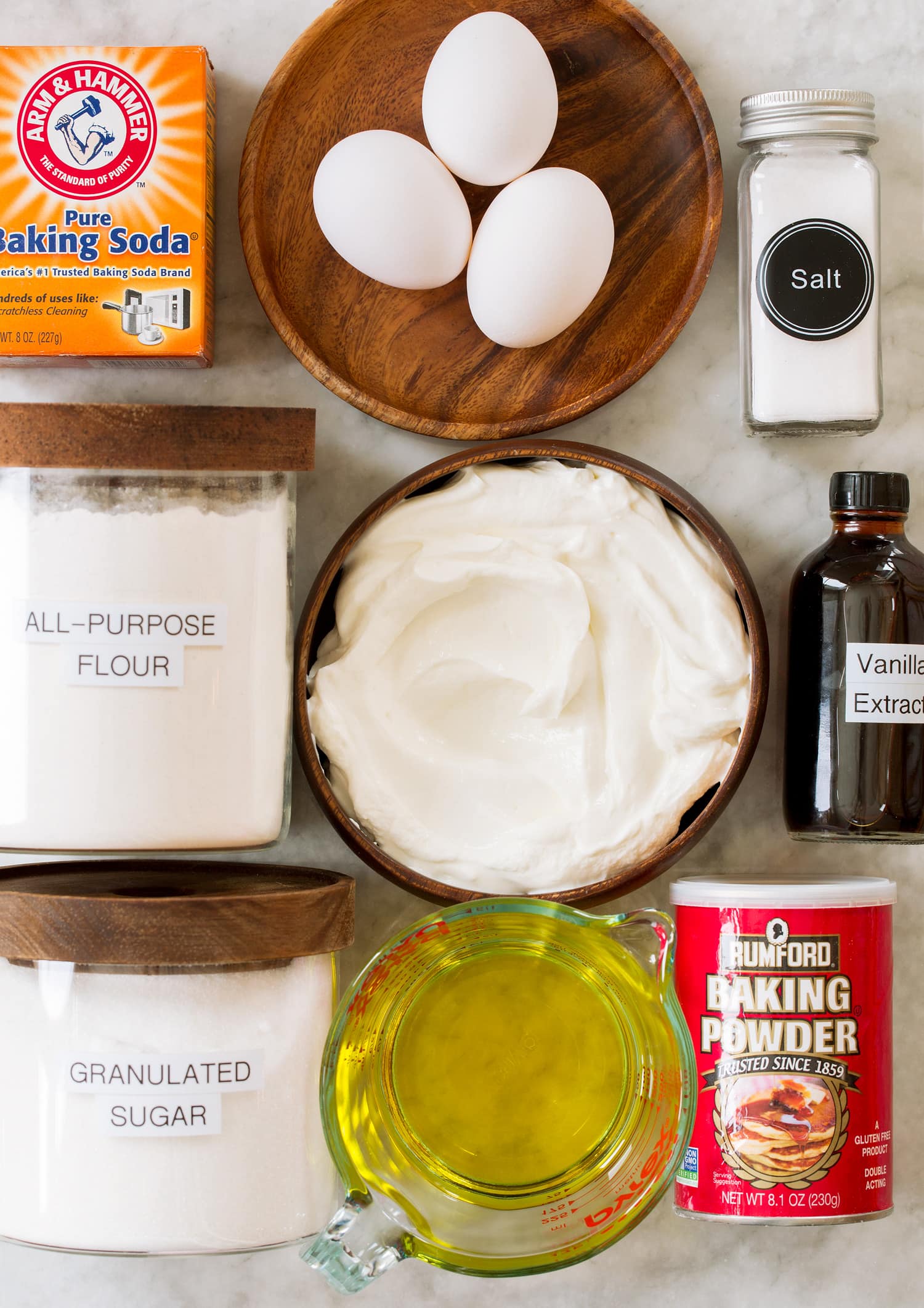 Ingredients needed for yogurt cake.