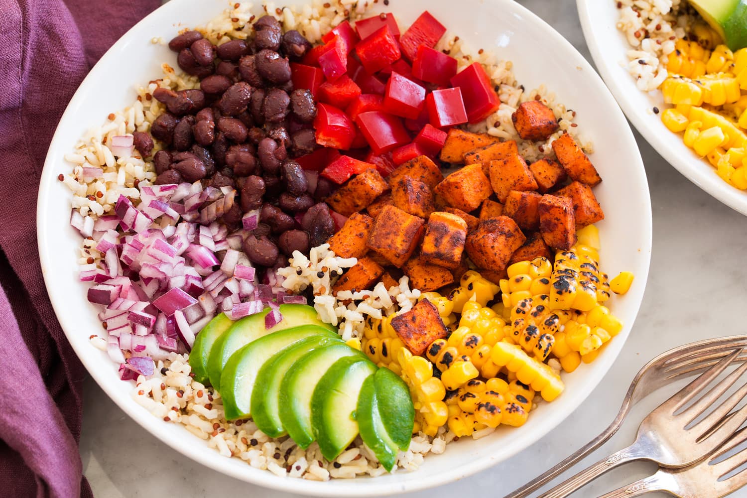 Grain bowl with rainbow veggies.