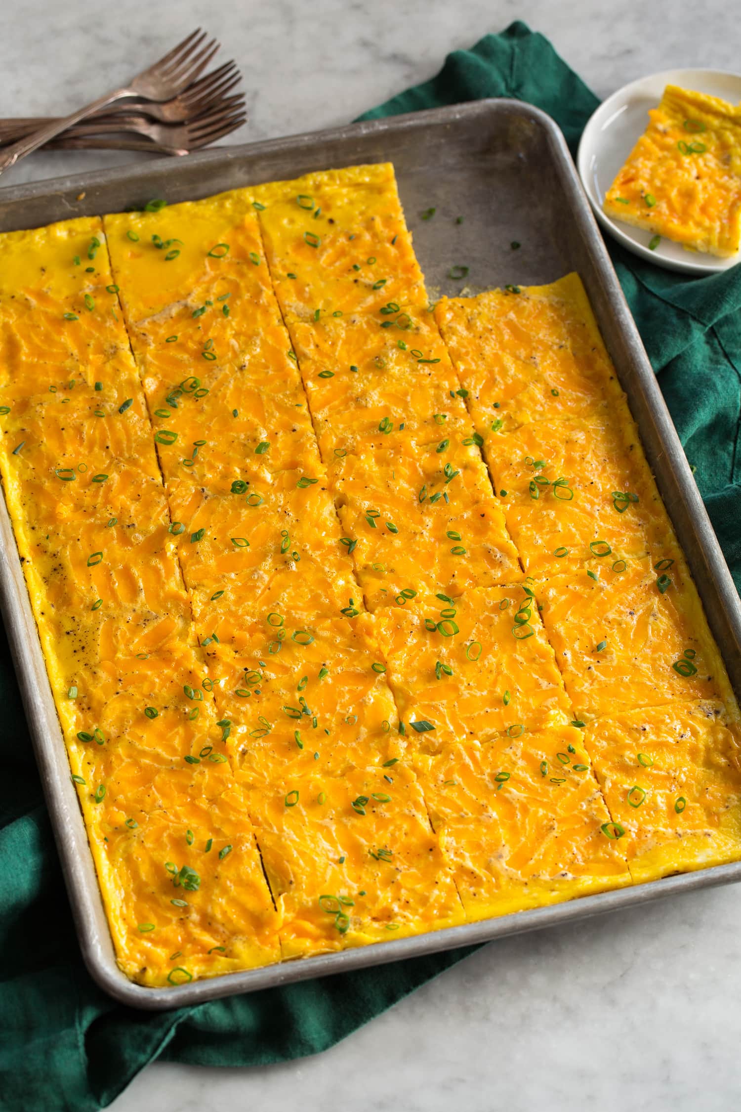 Sheet Pan Eggs on a baking sheet cut into slices.