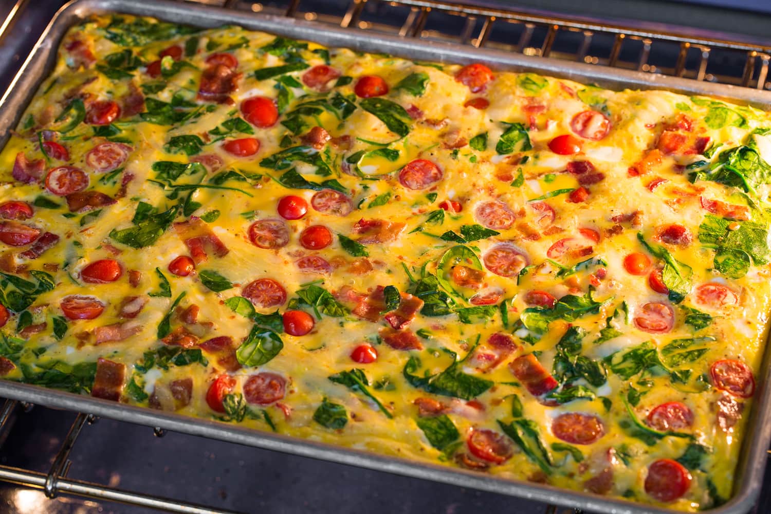 Sheet pan eggs baking.