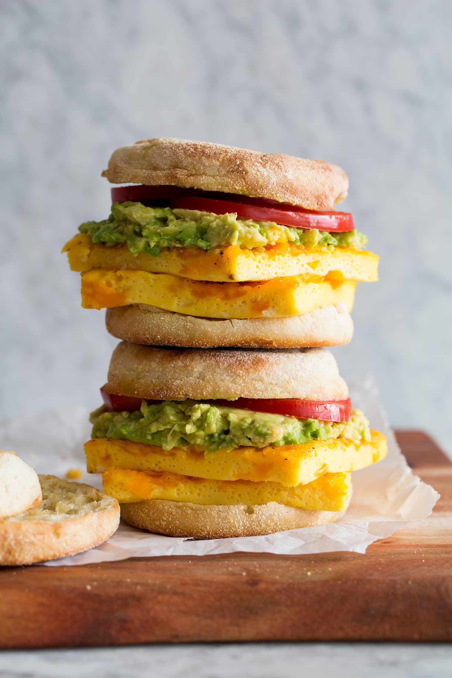 English muffin with baked eggs.