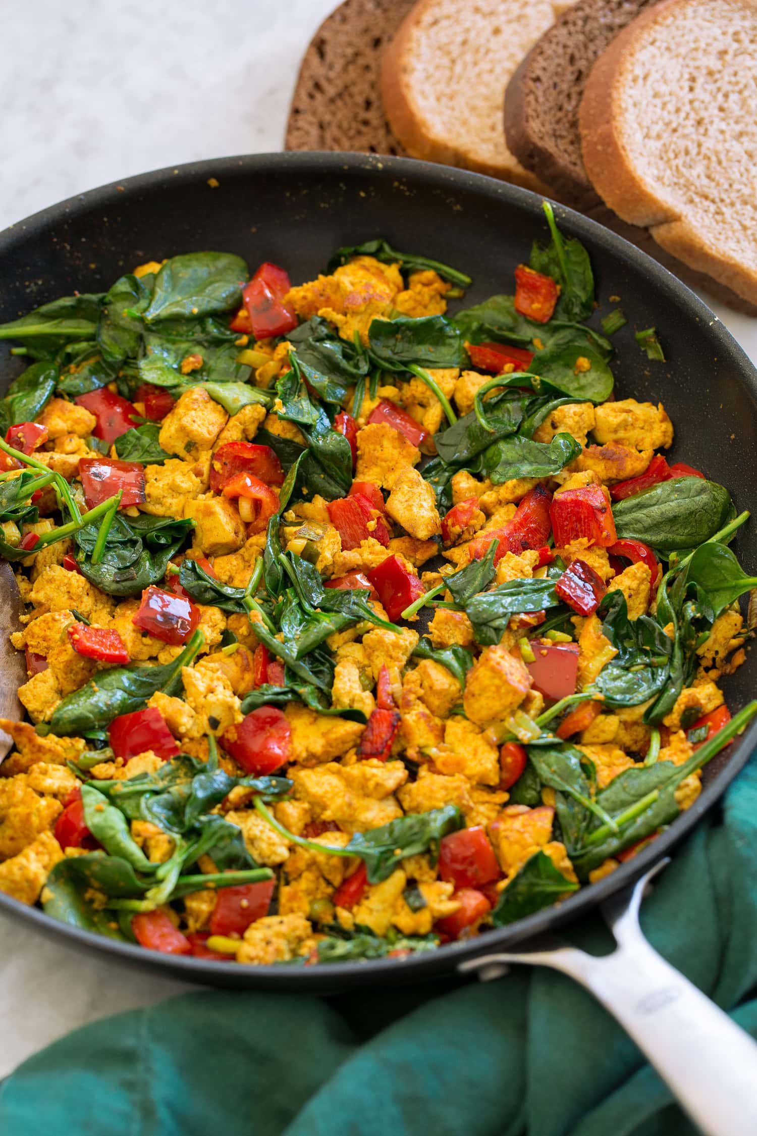 Finished tofu scramble in skillet.